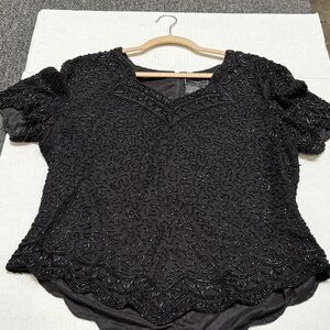 Cote d’ Azur Elegant Black Beaded Women's Top Size XL
